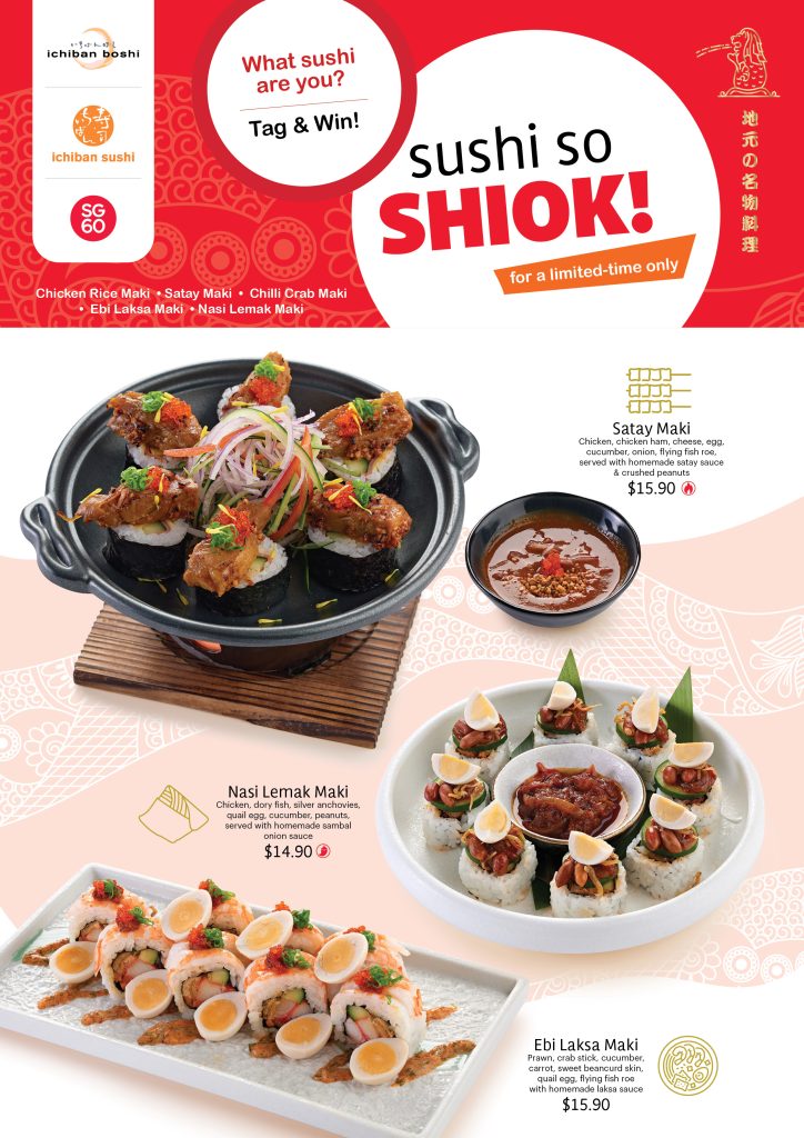 Different sushi inspired by Singapore local delights